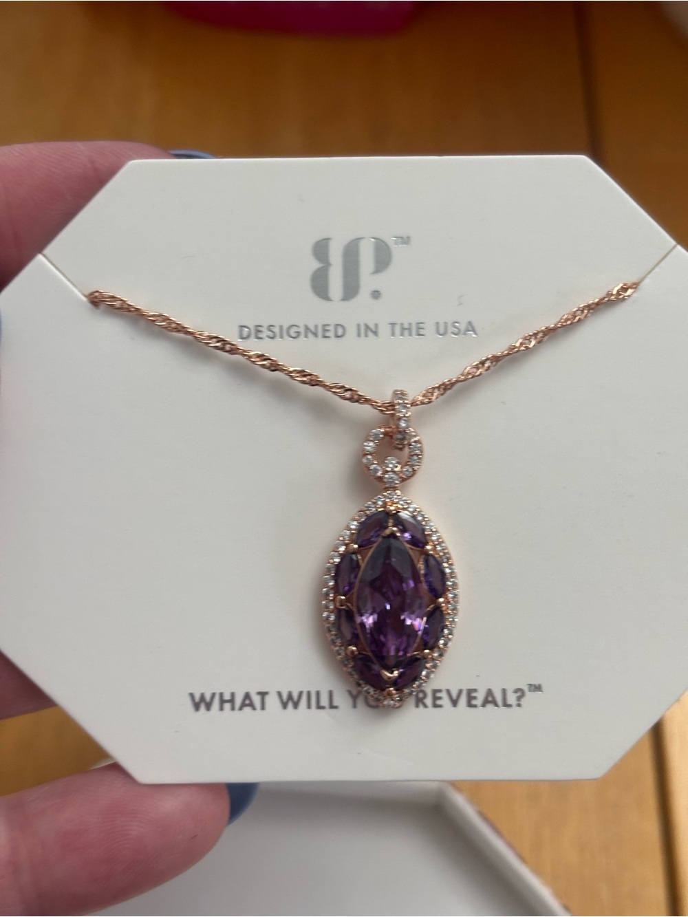 Rose Gold Necklace with Purple Marquise Pendant by BP®